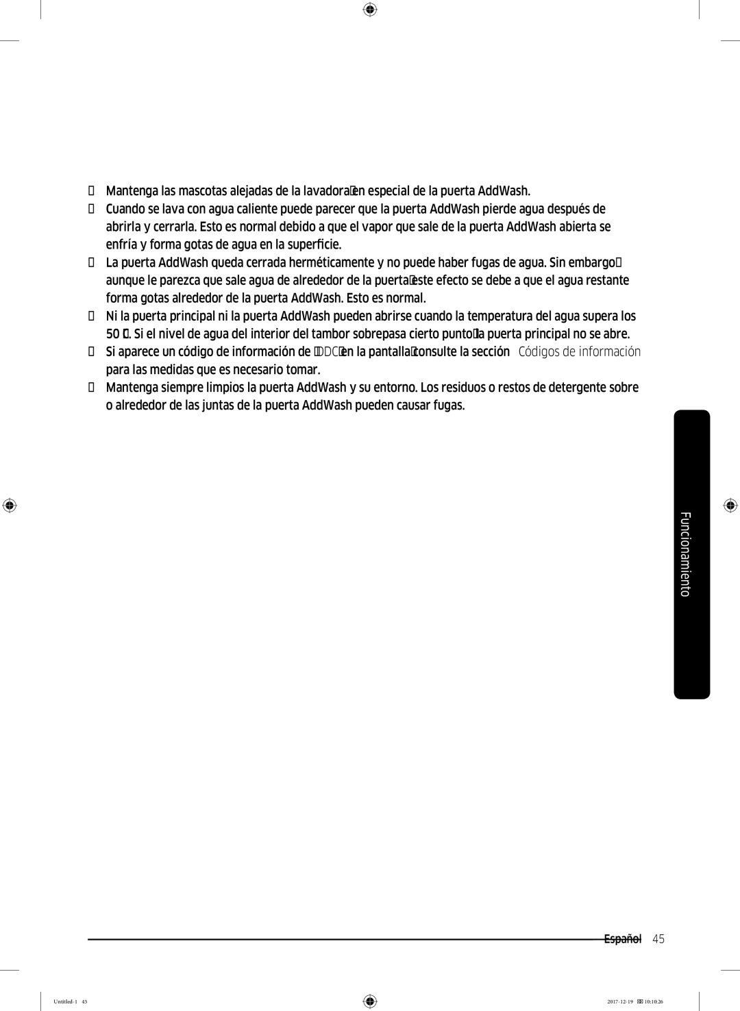 Samsung WW10M86GNOA/EC manual Español 45  